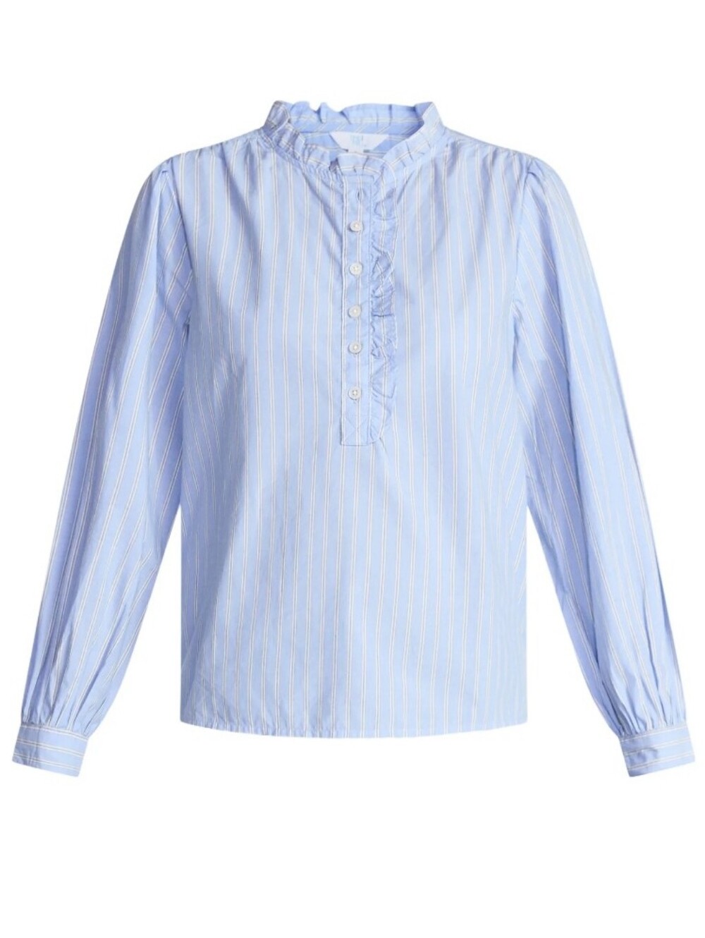 Time and Tru Women's Long Sleeve Ruffle Neck Button Down Top